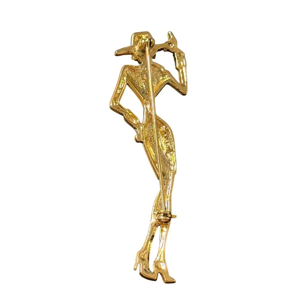 AJC Vtg Gold Tone Fashion Lady Brooch Stylized Woman in Hat Figural‎ Pin